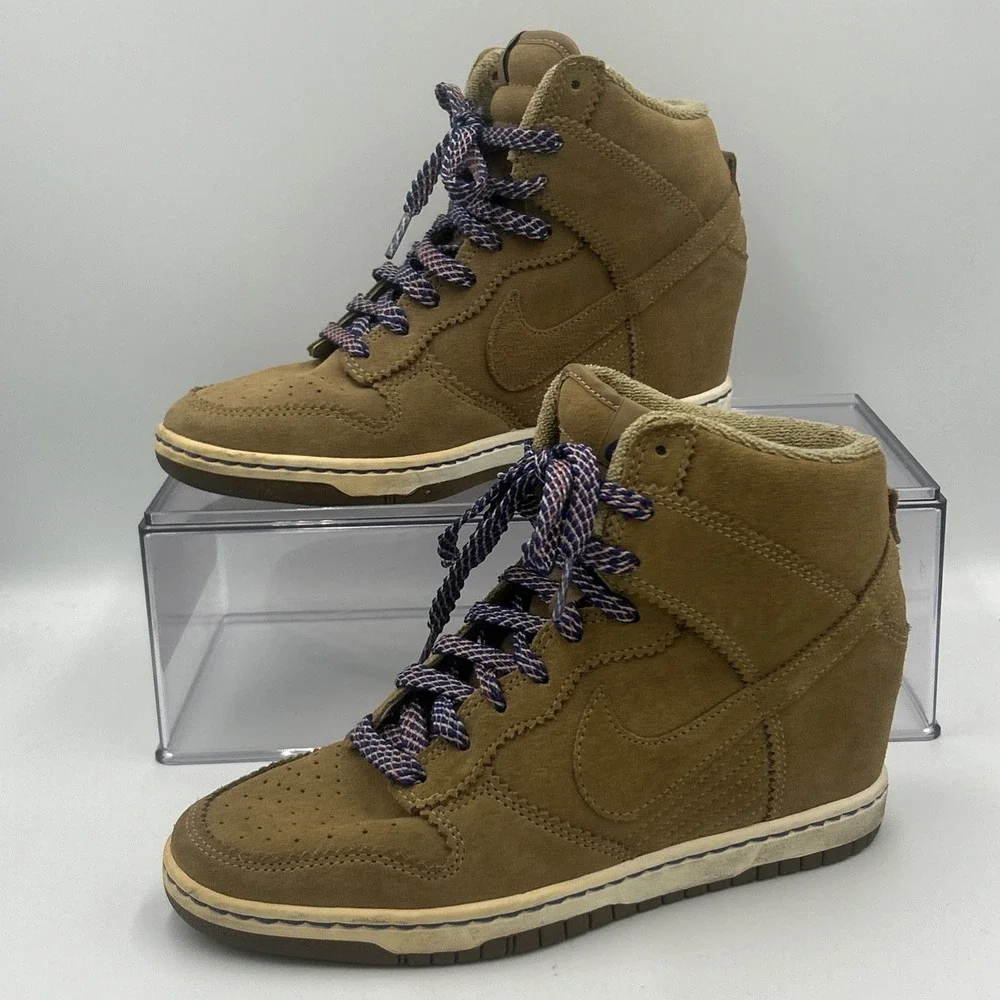 Nike Dunk High Sky Hi Brown Suede Filbert Sz 8 528899-201 Hidden Wedge Lace Up
